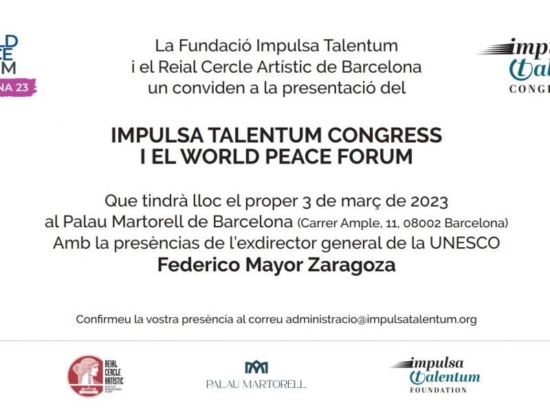 El Palau Martorell acollirà la presentació de l'Impulsa Talentum Congress i del World Peace Forum